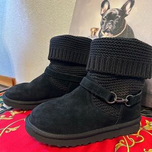 Ugg Cozy Black Knit Cuff Suede Boots
